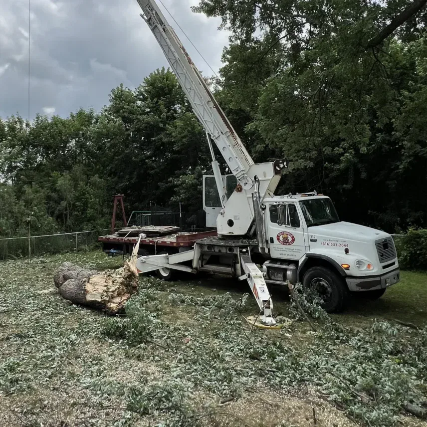 A fallen tree damaged a Grand Rapids home during a storm.