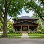 Mature professionally pruned shade trees framing a craftsman-style home in East Grand Rapids, Michigan.