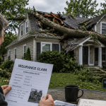 homeowner reviewing insurance claim after storm-damaged tree fell on house in Grand Rapids Michigan