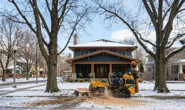 Stump Grinding in Winter: Why the Frozen Ground in Grand Rapids Is Actually an Advantage
