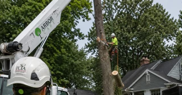 TCIA-accredited tree care crew performing tree removal on a Grand Rapids propert