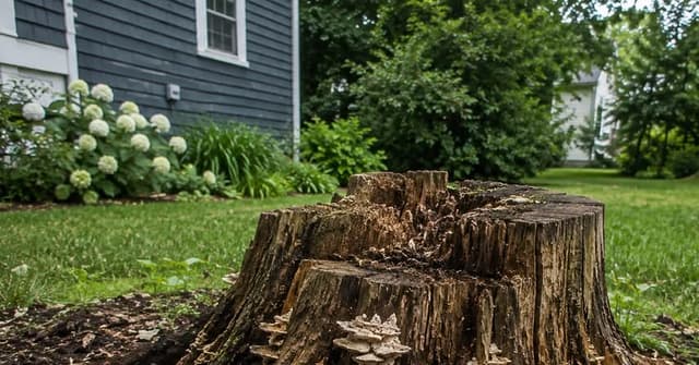 Old decaying tree stump with fungal growth in a Grand Rapids, Michigan yard